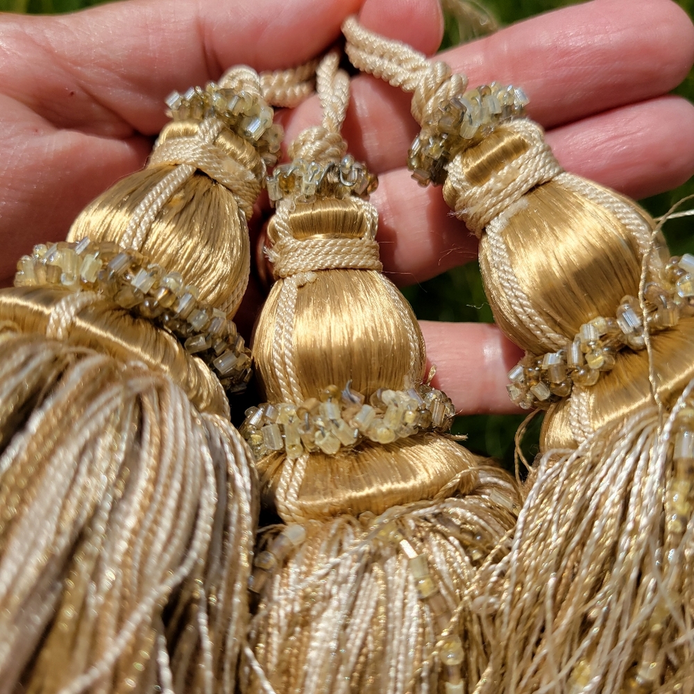 Fringed & Beaded Tassels (3) NWT ~ Décor or Drapery Accent ~ Boho Chic ~ Pretty!